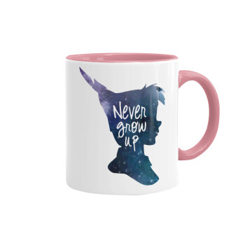 Never Grow UP, Mug colored pink, ceramic, 330ml