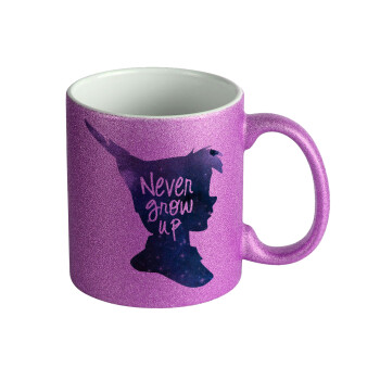 Never Grow UP, Κούπα Μωβ Glitter που γυαλίζει, κεραμική, 330ml