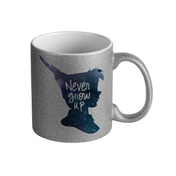 Never Grow UP, Κούπα Ασημένια Glitter που γυαλίζει, κεραμική, 330ml