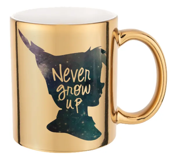 Never Grow UP — Mug ceramic, gold mirror, 330ml