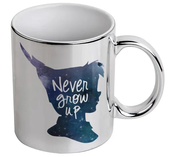 Never Grow UP — Κούπα κεραμική, ασημένια καθρέπτης, 330ml