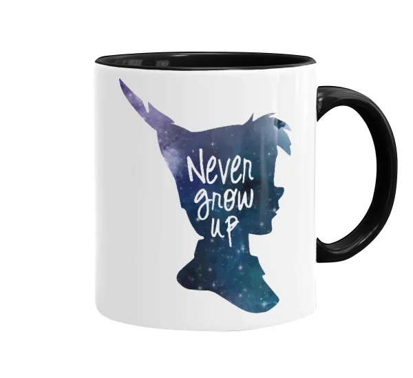 Never Grow UP — Κούπα χρωματιστή μαύρη, κεραμική, 330ml