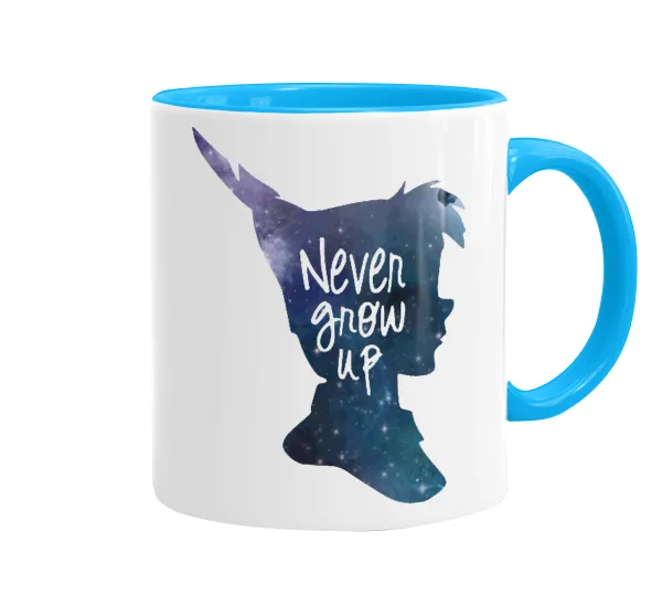 Never Grow UP — Κούπα χρωματιστή γαλάζια, κεραμική, 330ml