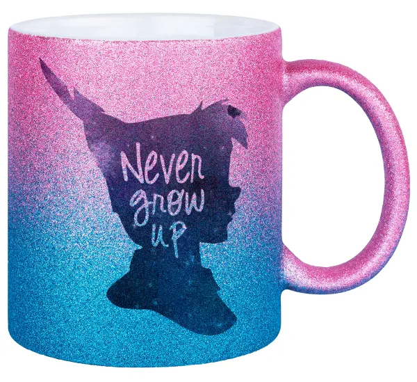 Never Grow UP — Κούπα Χρυσή/Μπλε Glitter, κεραμική, 330ml