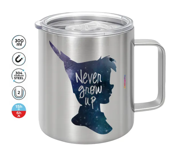 Never Grow UP — Double-walled stainless steel mug 300ml with temperature-retaining lid
