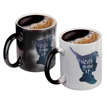 Never Grow UP, Color changing magic Mug, ceramic, 330ml when adding hot liquid inside, the black colour desappears (1 pcs)
