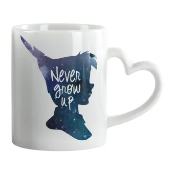 Never Grow UP, Mug heart handle, ceramic, 330ml