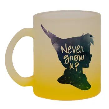Never Grow UP, Κούπα γυάλινη δίχρωμη με βάση το κίτρινο ματ, 330ml