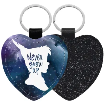Never Grow UP, Μπρελόκ PU δερμάτινο glitter καρδιά ΜΑΥΡΟ