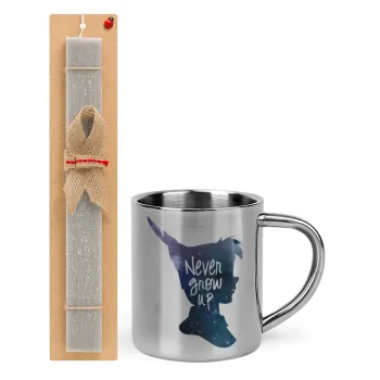 Never Grow UP, Easter Set, metallic thermal cup (300ml) & Easter aromatic flat candle (30cm) (GRAY)