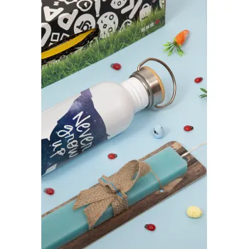 Never Grow UP, Πασχαλινή Λαμπάδα με παγούρι μεταλλικό (620ml, stainless steel) & κερί αρωματικό πλακέ (30cm) (ΤΙΡΚΟΥΑΖ)