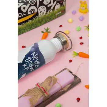 Never Grow UP, Πασχαλινή Λαμπάδα με παγούρι μεταλλικό (620ml, stainless steel) & κερί αρωματικό πλακέ (30cm) (ΡΟΖ)