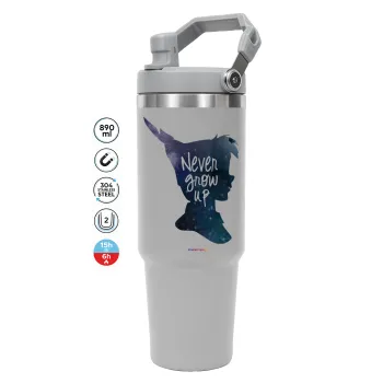 Never Grow UP, ΓΚΡΙ χρώματος Θερμός Ανοξείδωτο 890ml (30oz) με χερούλι