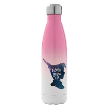 Never Grow UP, Metal mug thermos Pink/White (Stainless steel), double wall, 500ml