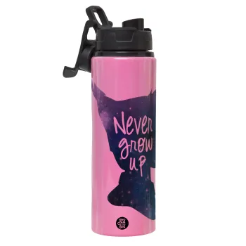 Never Grow UP, Μεταλλικό παγούρι νερού με καπάκι ασφαλείας, αλουμινίου 850ml