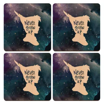 Never Grow UP, ΣΕΤ x4 Σουβέρ ξύλινα τετράγωνα plywood (9cm)