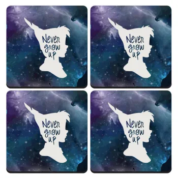 Never Grow UP, ΣΕΤ 4 Σουβέρ ξύλινα τετράγωνα (9cm)