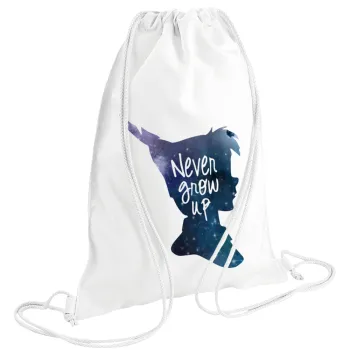 Never Grow UP, Τσάντα πλάτης πουγκί GYMBAG λευκή (28x40cm)