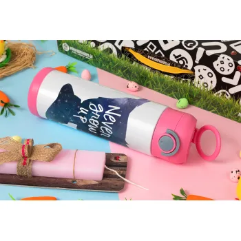 Never Grow UP, Πασχαλινή Λαμπάδα με Παιδικό παγούρι θερμό, ανοξείδωτο, με καλαμάκι ασφαλείας, ΡΟΖ (500ml)