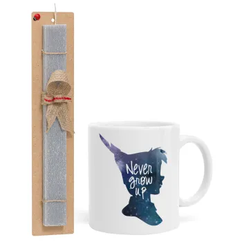 Never Grow UP, Πασχαλινή Λαμπάδα με Κούπα κεραμική (330ml) & κερί αρωματικό πλακέ (30cm) (ΓΚΡΙ)