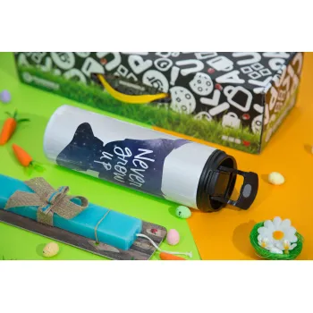 Never Grow UP, Πασχαλινή Λαμπάδα με Travel Tumbler θερμό με διπλό καπάκι (600ml, BPA free) & κερί αρωματικό πλακέ (30cm) (ΤΙΡΚΟΥΑΖ)