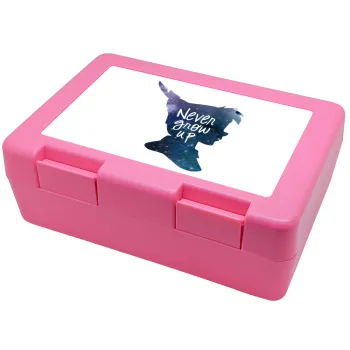 Never Grow UP, Children's cookie container PINK 185x128x65mm (BPA free plastic)