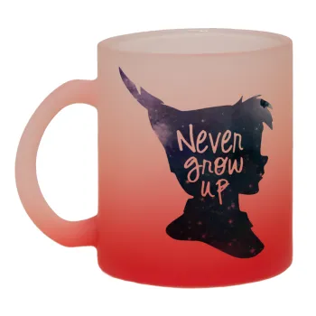 Never Grow UP, Κούπα γυάλινη δίχρωμη με βάση το κόκκινο ματ, 330ml