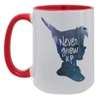 Never Grow UP, Κούπα Mega 15oz, κεραμική Κόκκινη, 450ml
