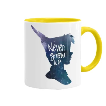 Never Grow UP, Κούπα χρωματιστή κίτρινη, κεραμική, 330ml