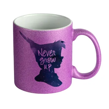 Never Grow UP, Κούπα Μωβ Glitter που γυαλίζει, κεραμική, 330ml