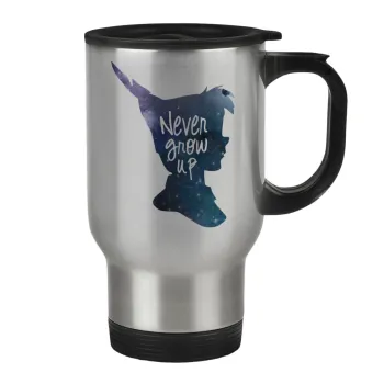 Never Grow UP, Stainless steel travel mug with lid, double wall 450ml