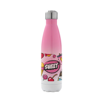SWEET, Μεταλλικό παγούρι θερμός Ροζ/Λευκό (Stainless steel), διπλού τοιχώματος, 500ml
