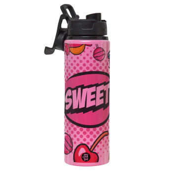 SWEET, Metallic water bottle with safety lid, 850ml aluminum