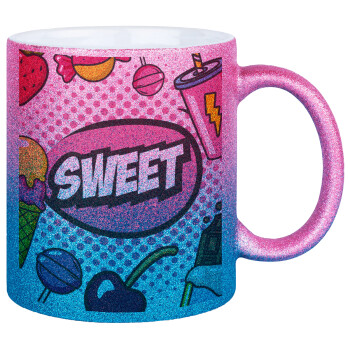 SWEET, Κούπα Χρυσή/Μπλε Glitter, κεραμική, 330ml