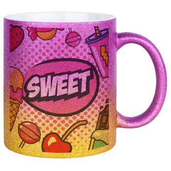 SWEET, Κούπα Χρυσή/Ροζ Glitter, κεραμική, 330ml