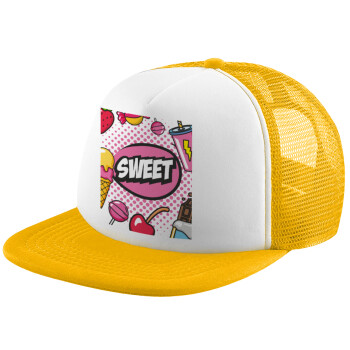 SWEET, Καπέλο Ενηλίκων Soft Trucker με Δίχτυ Κίτρινο/White (POLYESTER, ΕΝΗΛΙΚΩΝ, UNISEX, ONE SIZE)
