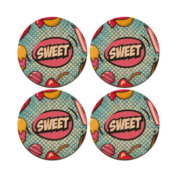 SWEET, ΣΕΤ x4 Σουβέρ ξύλινα στρογγυλά plywood (9cm)