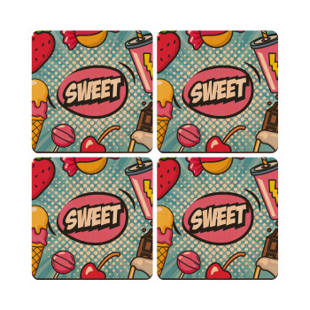 SWEET, ΣΕΤ x4 Σουβέρ ξύλινα τετράγωνα plywood (9cm)