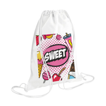 SWEET, Τσάντα πλάτης πουγκί GYMBAG λευκή (28x40cm)