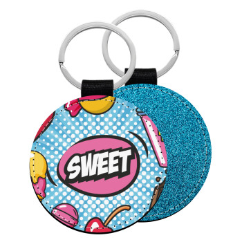SWEET, Μπρελόκ Δερματίνη, στρογγυλό ΜΠΛΕ (5cm)