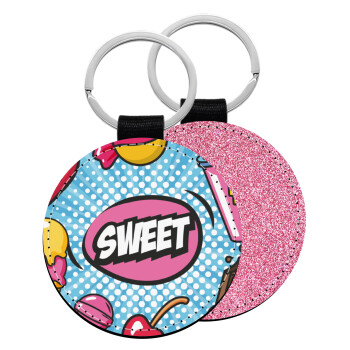 SWEET, Μπρελόκ Δερματίνη, στρογγυλό ΡΟΖ (5cm)