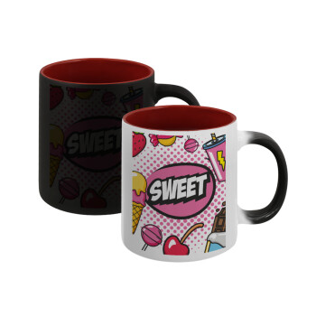 SWEET, Κούπα Μαγική εσωτερικό κόκκινο, κεραμική, 330ml που αλλάζει χρώμα με το ζεστό ρόφημα
