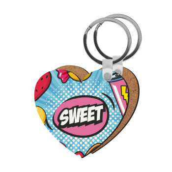 SWEET, Μπρελόκ Ξύλινο καρδιά MDF