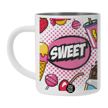 SWEET, BIG Mug Stainless steel double wall (450ml, White)