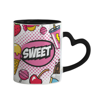 SWEET, Mug heart black handle, ceramic, 330ml