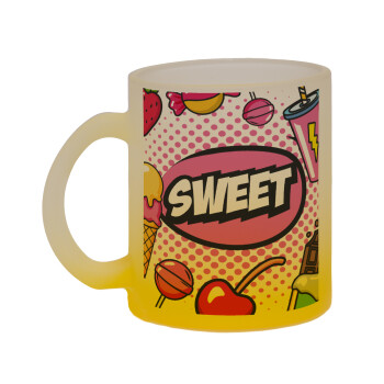 SWEET, Κούπα γυάλινη δίχρωμη με βάση το κίτρινο ματ, 330ml