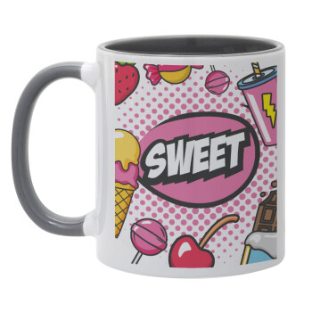 SWEET, Κούπα χρωματιστή γκρι, κεραμική, 330ml