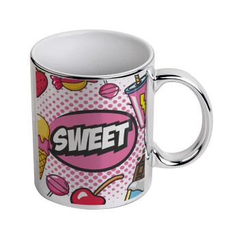 SWEET, Mug ceramic, silver mirror, 330ml
