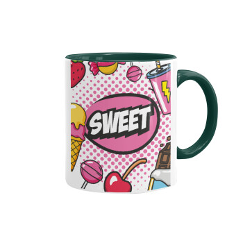 SWEET, Κούπα χρωματιστή πράσινη, κεραμική, 330ml