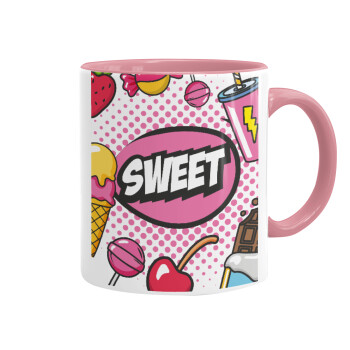 SWEET, Κούπα χρωματιστή ροζ, κεραμική, 330ml